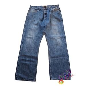 Wrangler Mens Blue Relaxed Straight Med Wash Denim Jeans Size 40x30